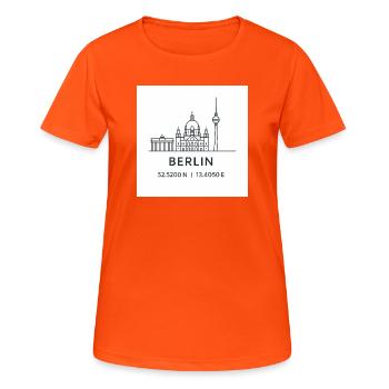 Berlin Line Art Silhouette Point de repère - T-shirt respirant Femme - orange néon - Devant - AI Model Female 172 dark (172cm)