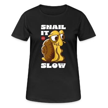 Snail It Slow Cartoon Snail Design - Frauen T-Shirt atmungsaktiv - Schwarz - Vorne - AI Model Female 172 light (172cm)