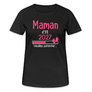 Mama im Jahr 2027 Geschenk für werdende Mama - Frauen T-Shirt atmungsaktiv - Schwarz - Vorne - AI Model Female 172 light (172cm)