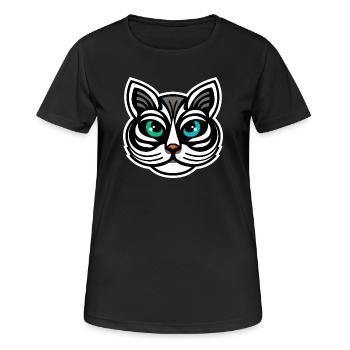 Whimsical Odd-Eyed Cat Cartoon Design - Women's Breathable T-Shirt - black - Front - AI Model Female 172 light (172cm)