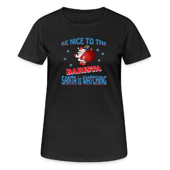 SANTA BARISTA - Frauen T-Shirt atmungsaktiv - Schwarz - Vorne - AI Model Female 172 light (172cm)