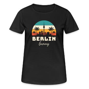Berlin, Allemagne – Horizon rétro au coucher du soleil - T-shirt respirant Femme - noir - Devant - AI Model Female 172 light (172cm)