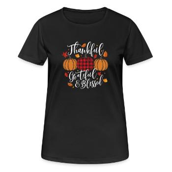 Reconnaissant reconnaissant Thanksgiving Automne - T-shirt respirant Femme - noir - Devant - AI Model Female 172 light (172cm)
