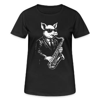 Schweinesaxophon-Maestro im Anzug - Frauen T-Shirt atmungsaktiv - Schwarz - Vorne - AI Model Female 172 light (172cm)