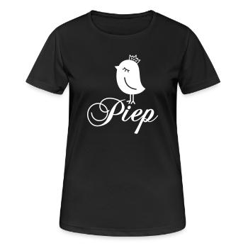 Spatz Piep mit Krone – Piepmatz Vogel Cartoon - Frauen T-Shirt atmungsaktiv - Schwarz - Vorne - AI Model Female 172 light (172cm)