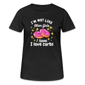 Ich bin nicht wie andere Mädchen, ich liebe Carbs Donut - Frauen T-Shirt atmungsaktiv - Schwarz - Vorne - AI Model Female 172 light (172cm)