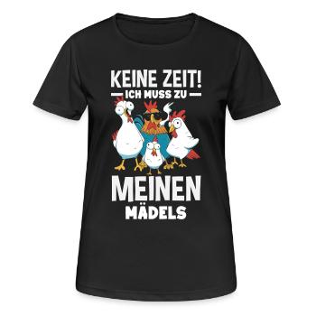 Keine Zeit! Ich muss zu meinen Mädels – Hühner - Frauen T-Shirt atmungsaktiv - Schwarz - Vorne - AI Model Female 172 light (172cm)