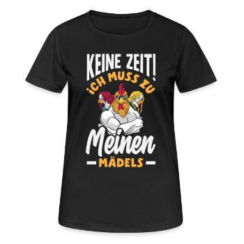 Keine Zeit! Ich muss zu meinen Mädels – Hühner - Frauen T-Shirt atmungsaktiv - Schwarz - Vorne - AI Model Female 172 light (172cm)