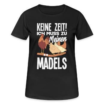 Keine Zeit! Ich muss zu meinen Mädels – Hühner - Frauen T-Shirt atmungsaktiv - Schwarz - Vorne - AI Model Female 172 light (172cm)