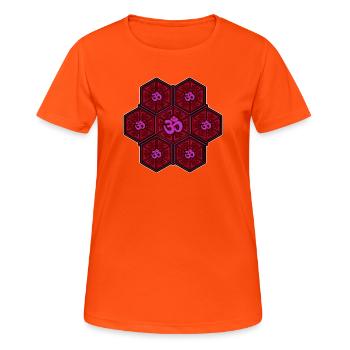 Om Symbol Hexagon Mandala Meditation Festival Goa - Frauen T-Shirt atmungsaktiv - Neonorange - Vorne - AI Model Female 172 dark (172cm)