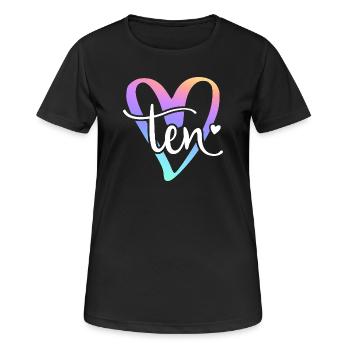 10th Birthday Pastel Heart Lettering Ten - Women's Breathable T-Shirt - black - Front - AI Model Female 172 light (172cm)