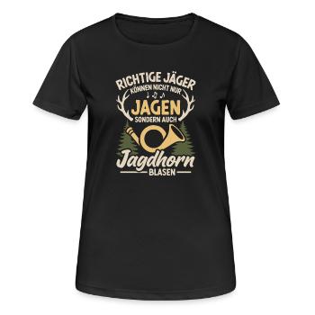 Hunting Horn Hunter Hunting Horn Blower Hunting Hunting - Women's Breathable T-Shirt - black - Front - AI Model Female 172 light (172cm)