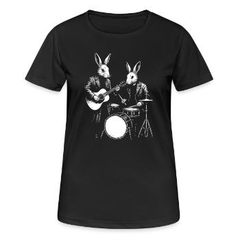 Bunny Band Jam: Gitarre & Schlagzeug - Frauen T-Shirt atmungsaktiv - Schwarz - Vorne - AI Model Female 172 light (172cm)