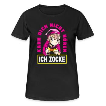 Je ne t’entends pas – je joue - T-shirt respirant Femme - noir - Devant - AI Model Female 172 light (172cm)