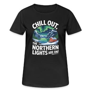 Chill Out - die Nordlichter sind an! - Frauen T-Shirt atmungsaktiv - Schwarz - Vorne - AI Model Female 172 light (172cm)