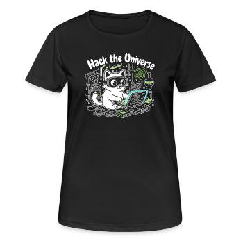KatzHacker Universum Knacken - Frauen T-Shirt atmungsaktiv - Schwarz - Vorne - AI Model Female 172 light (172cm)