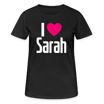 J’aime Sarah Pink Heart J’aime Sarah - T-shirt respirant Femme - noir - Devant - AI Model Female 172 light (172cm)