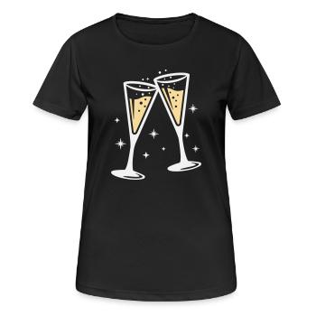 Sektglas Prosecco Sekt Alkohol Prost - Frauen T-Shirt atmungsaktiv - Schwarz - Vorne - AI Model Female 172 light (172cm)