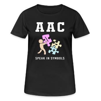 Communication AAC Langue des signes SLP - T-shirt respirant Femme - noir - Devant - AI Model Female 172 light (172cm)