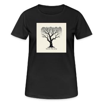 Stadtbaum Linolschnitt "Sketch the Grey" - Frauen T-Shirt atmungsaktiv - Schwarz - Vorne - AI Model Female 172 light (172cm)