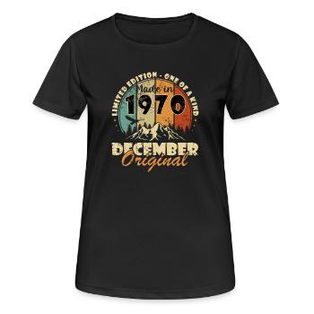 Décembre 1970 Anniversaire Décembre 1970 Décembre - T-shirt respirant Femme - noir - Devant - AI Model Female 172 light (172cm)