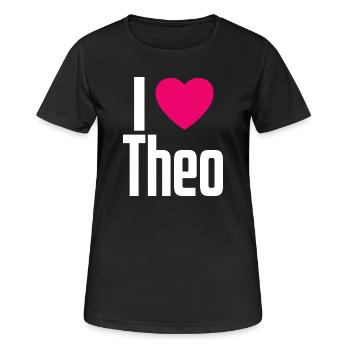 I Love Theo Pinkes Herz Ich liebe Theo - Frauen T-Shirt atmungsaktiv - Schwarz - Vorne - AI Model Female 172 light (172cm)