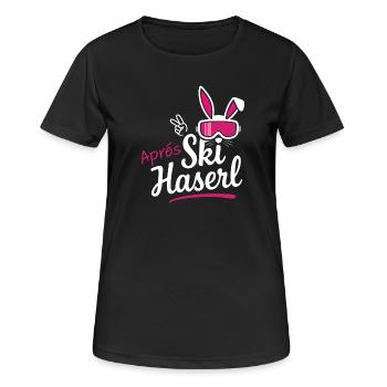 Après Ski Haserl Women's Outfit Party Hut Slope - Women's Breathable T-Shirt - black - Front - AI Model Female 172 light (172cm)