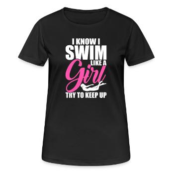 Schwimmen Wassersport Schwimmer Geschenke - Frauen T-Shirt atmungsaktiv - Schwarz - Vorne - AI Model Female 172 light (172cm)