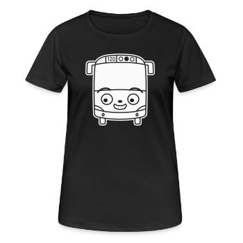 Kleiner Bus Cartoon – Comic Schulbus Reise Spaß - Frauen T-Shirt atmungsaktiv - Schwarz - Vorne - AI Model Female 172 light (172cm)