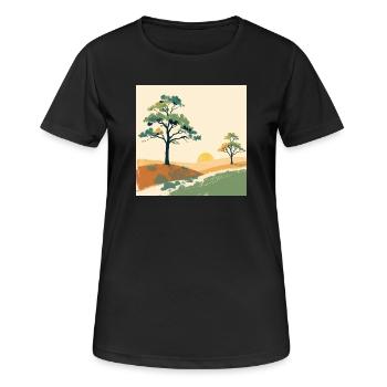 Pastell-Sonnenuntergangsbäume - Frauen T-Shirt atmungsaktiv - Schwarz - Vorne - AI Model Female 172 light (172cm)