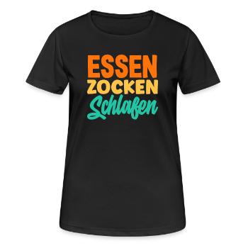 Essen Zocken Schlafen Gamer Spruch - Frauen T-Shirt atmungsaktiv - Schwarz - Vorne - AI Model Female 172 light (172cm)
