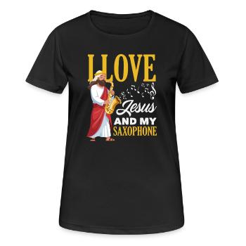 Saxofon - Frauen T-Shirt atmungsaktiv - Schwarz - Vorne - AI Model Female 172 light (172cm)
