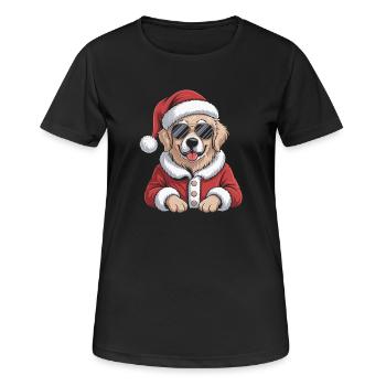 Christmas Dog in Santa Outfit - Women's Breathable T-Shirt - black - Front - AI Model Female 172 light (172cm)
