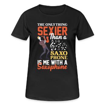 Saxofon - Frauen T-Shirt atmungsaktiv - Schwarz - Vorne - AI Model Female 172 light (172cm)