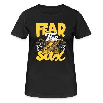 Saxofon - Frauen T-Shirt atmungsaktiv - Schwarz - Vorne - AI Model Female 172 light (172cm)