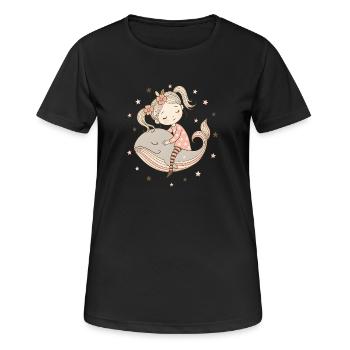 Dreamy girl rides on whale - Women's Breathable T-Shirt - black - Front - AI Model Female 172 light (172cm)