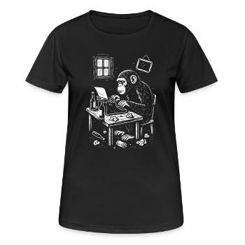 Schimpanse am Schreibtisch schreibt ein Buch - Frauen T-Shirt atmungsaktiv - Schwarz - Vorne - AI Model Female 172 light (172cm)