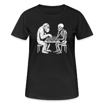 Primaten-gegen-Skelett-Schachduell - Frauen T-Shirt atmungsaktiv - Schwarz - Vorne - AI Model Female 172 light (172cm)