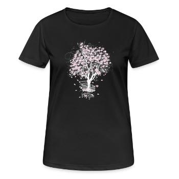 Kirschblütenbaum im Einkaufswagen - Frauen T-Shirt atmungsaktiv - Schwarz - Vorne - AI Model Female 172 light (172cm)