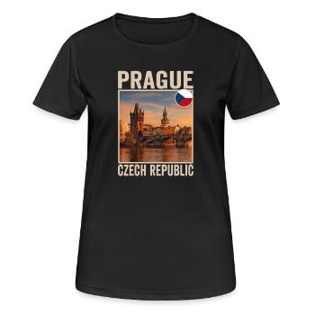Prag - Frauen T-Shirt atmungsaktiv - Schwarz - Vorne - AI Model Female 172 light (172cm)