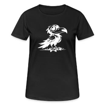 Spaßiger lachender Rabe mit goßen Augen - Frauen T-Shirt atmungsaktiv - Schwarz - Vorne - AI Model Female 172 light (172cm)