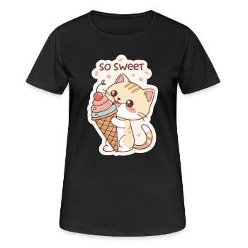 Gourmet-Katze und Pastellkegel - Frauen T-Shirt atmungsaktiv - Schwarz - Vorne - AI Model Female 172 light (172cm)