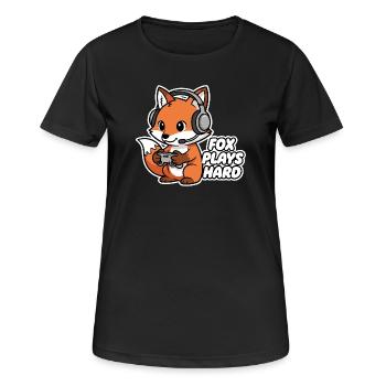 Fuchs mit Headset Spielheld - Frauen T-Shirt atmungsaktiv - Schwarz - Vorne - AI Model Female 172 light (172cm)
