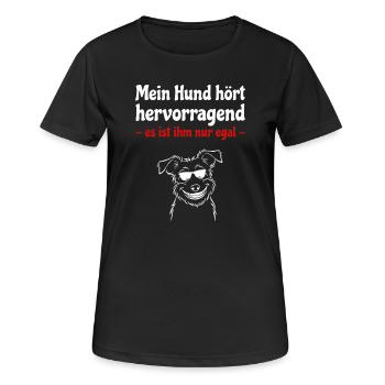 Hund hört hervorragend - Hund mit Sonnenbrille - Frauen T-Shirt atmungsaktiv - Schwarz - Vorne - AI Model Female 172 light (172cm)
