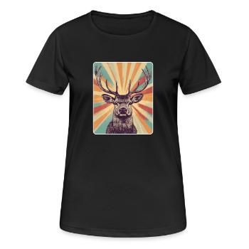 Rentier Hirsch Geweih Reindeer Vintage - Frauen T-Shirt atmungsaktiv - Schwarz - Vorne - AI Model Female 172 light (172cm)