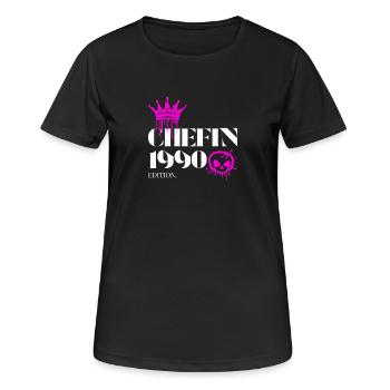 Chefin Edition 1990 Powerfrau 35 Jahre - Frauen T-Shirt atmungsaktiv - Schwarz - Vorne - AI Model Female 172 light (172cm)