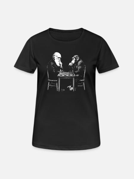 Darwin joue aux échecs avec un singe - Jeu d’évolution - T-shirt respirant Femme - noir