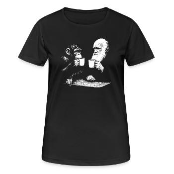 Darwin et le singe buvant du café - T-shirt respirant Femme - noir - Devant - AI Model Female 172 light (172cm)