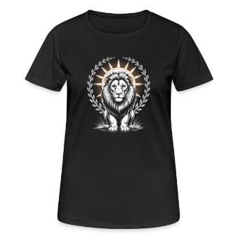 Majestätischer Löwe Mit Lorbeer Und Sonnenkranz - Frauen T-Shirt atmungsaktiv - Schwarz - Vorne - AI Model Female 172 light (172cm)
