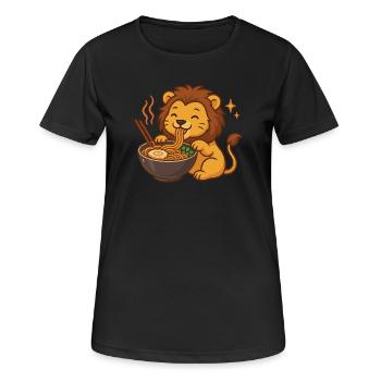 Lion kawaii aux nouilles et nouilles - T-shirt respirant Femme - noir - Devant - AI Model Female 172 light (172cm)